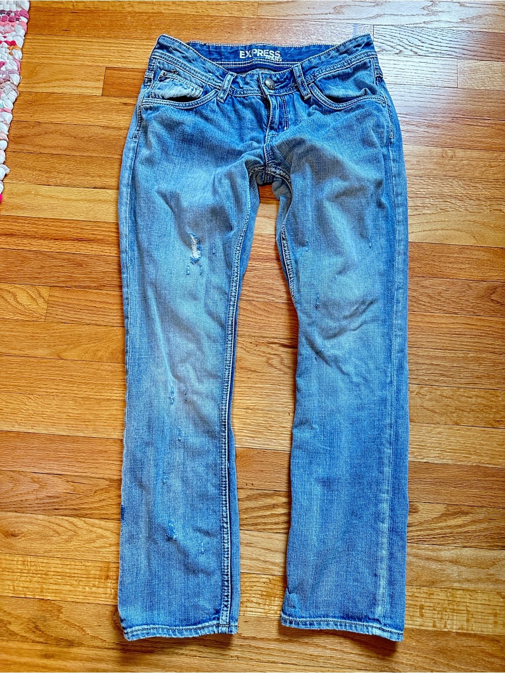 Express Jeans Size 6 Low Rise Distressed Straight Jeans 27” Y2K